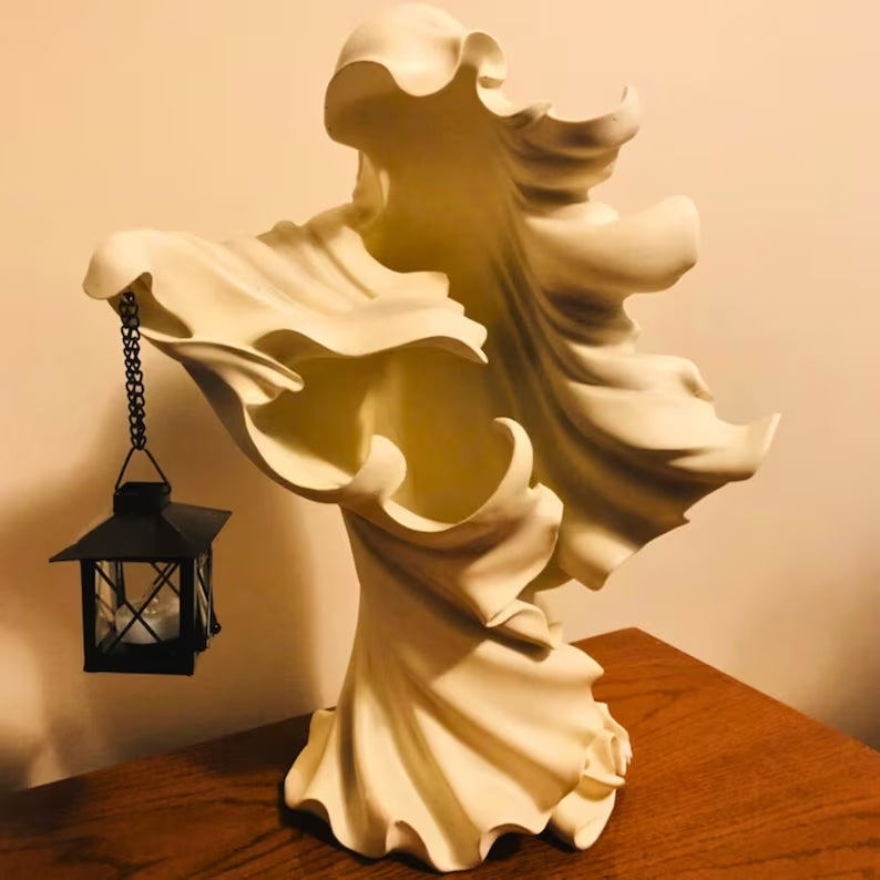 Geisterfigur-Kerzenhalter aus Harz, Weiß und Grau, Halloween-Tischdekoration mit vintage-gotischer Atmosphäre für das Wohnzimmer | Sansoti