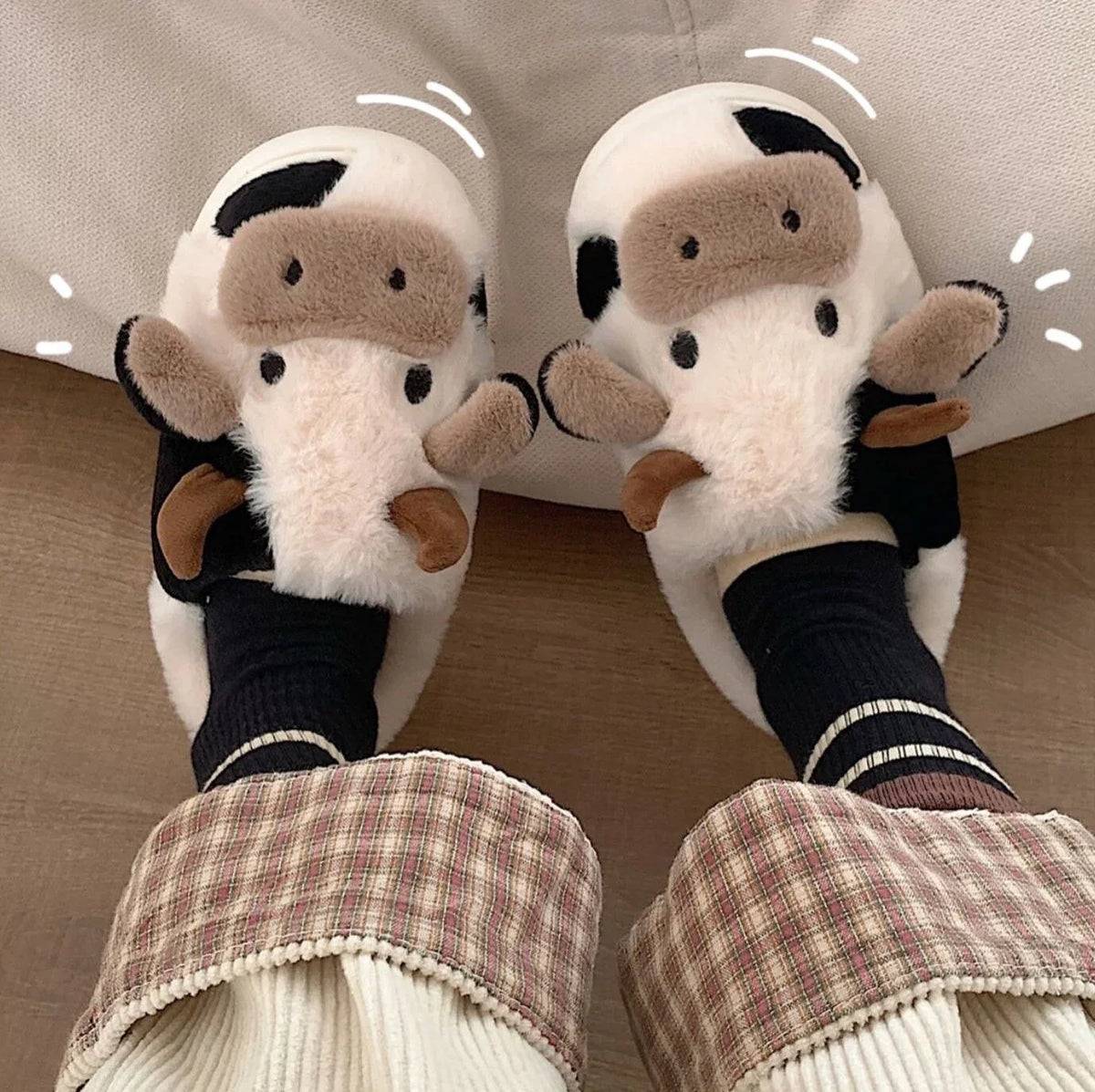 Pluche Huisslippers Koeienprint Dames Antislip Zool Zachte Voering Pantoffels Warm Winterschoeisel Comfortabel | Sansoti