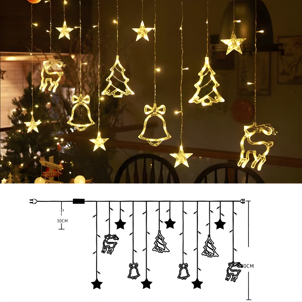LED Sterrenverlichting Gordijn Warm Wit – 5 Verlichte Sterren met Timerfunctie voor Binnen en Buiten | Sansoti
