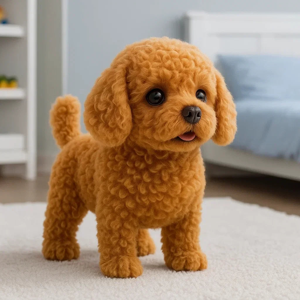 Interactieve Pluche Hond 30x20x15cm Wit Bruin Realistisch Robotspeelgoed met Geluid Beweging voor Kinderen Volwassenen Knuffelbeest AI Gezelschapsdier Cadeau Verjaardag | Sansoti