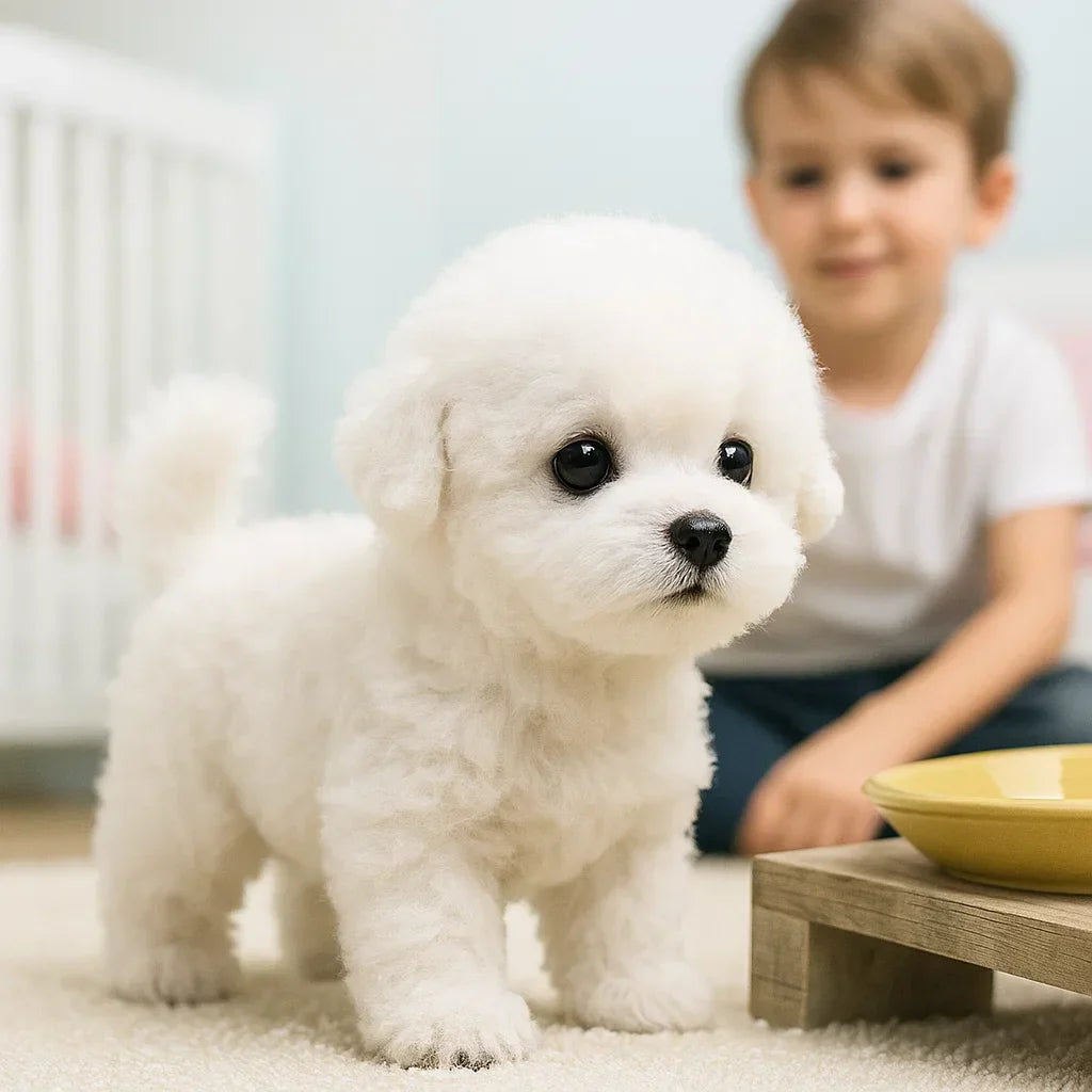Interactieve Pluche Hond 30x20x15cm Wit Bruin Realistisch Robotspeelgoed met Geluid Beweging voor Kinderen Volwassenen Knuffelbeest AI Gezelschapsdier Cadeau Verjaardag | Sansoti