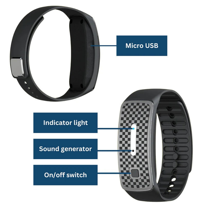 Ultraschall-Armband gegen Mücken, aufladbares, wasserdichtes und verstellbares Abwehrsystem für Outdoor-Aktivitäten, Camping und Wandern | Sansoti