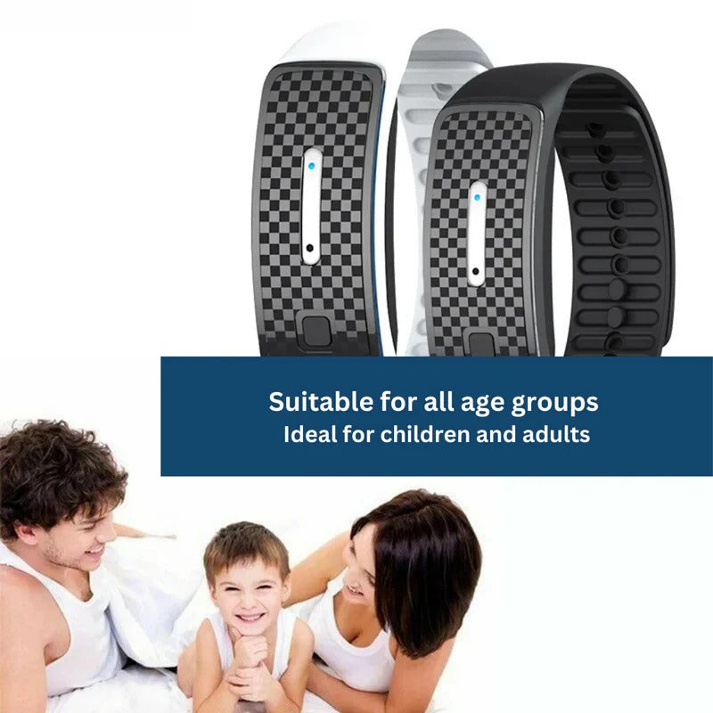 Ultraschall-Armband gegen Mücken, aufladbares, wasserdichtes und verstellbares Abwehrsystem für Outdoor-Aktivitäten, Camping und Wandern | Sansoti