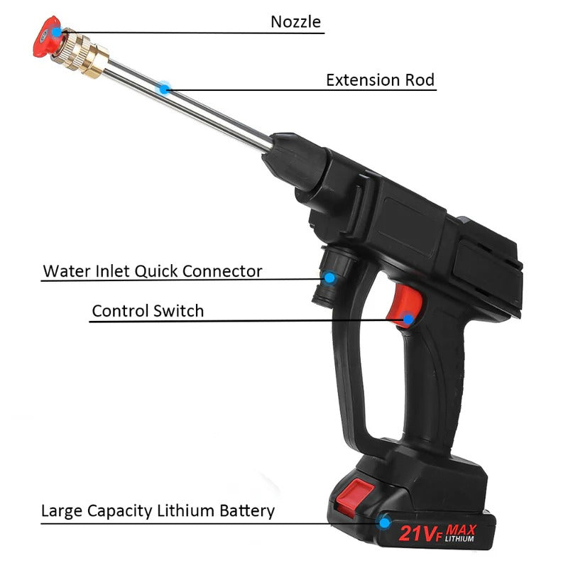 Kabelloser Hochdruckreiniger, 12000 U/min, wiederaufladbar, Wasserstrahl zur Reinigung von Garten, Auto, Innenhof und Terrasse | Sansoti