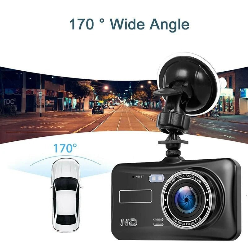 Dashcam Dual-Kamera 1080P Full HD 170° Weitwinkel 4-Zoll-LCD-Bildschirm Auto-Sicherheitsaufnahme Armaturenbrettkamera | Sansoti