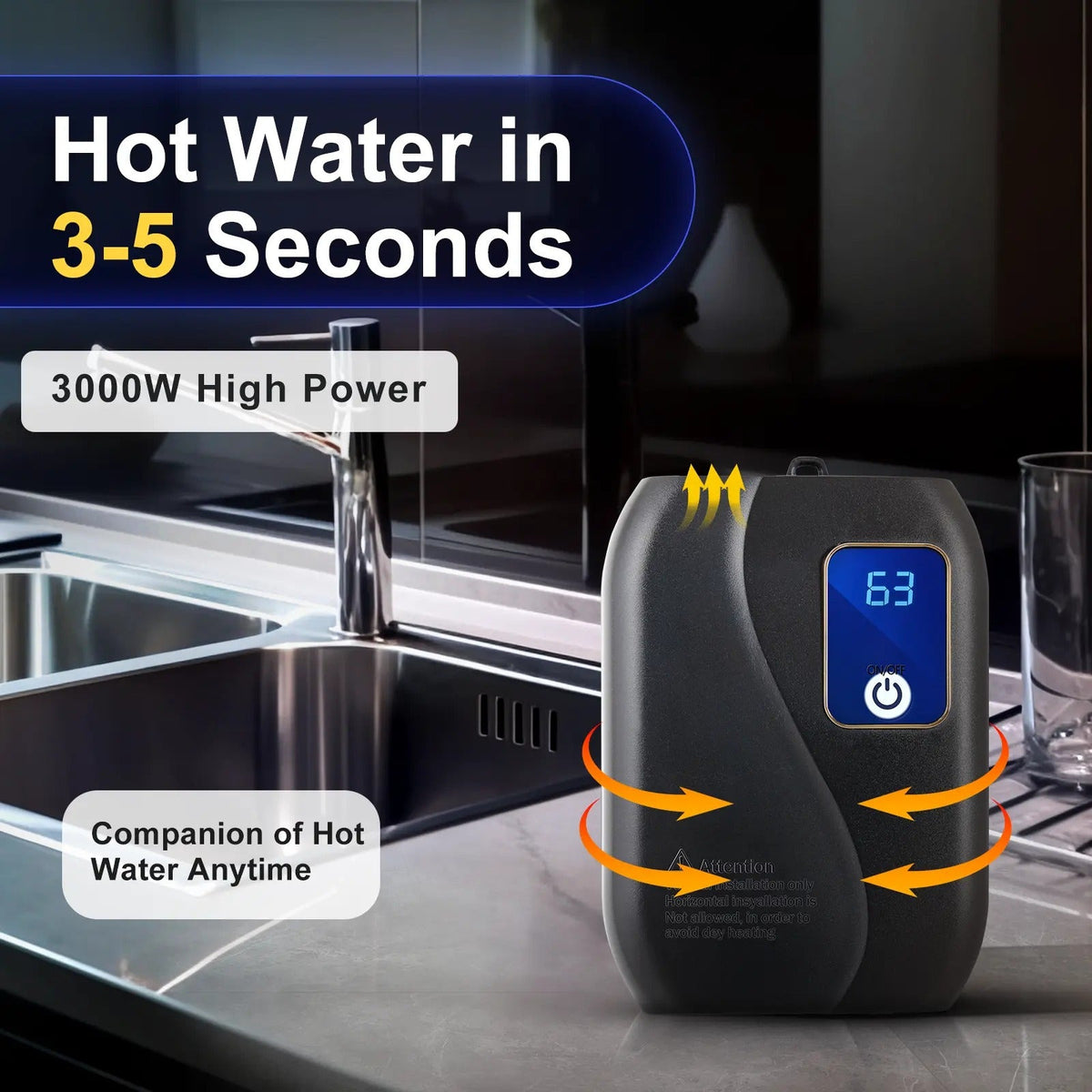 Chauffe-eau électrique instantané sans réservoir, compact, à montage mural, avec température réglable, écran LED et faible consommation d’énergie | Sansoti