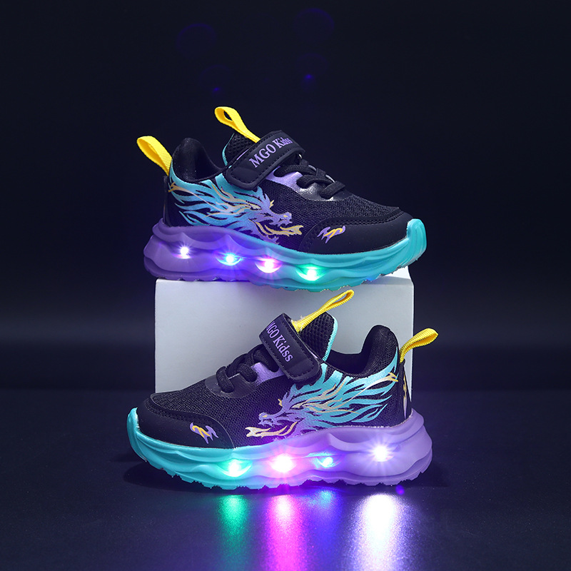 LED kinderschoenen mesh synthetisch zwart blauw klittenband sneakers lichtgevende schoenen kinderen maat 28-34 | Sansoti