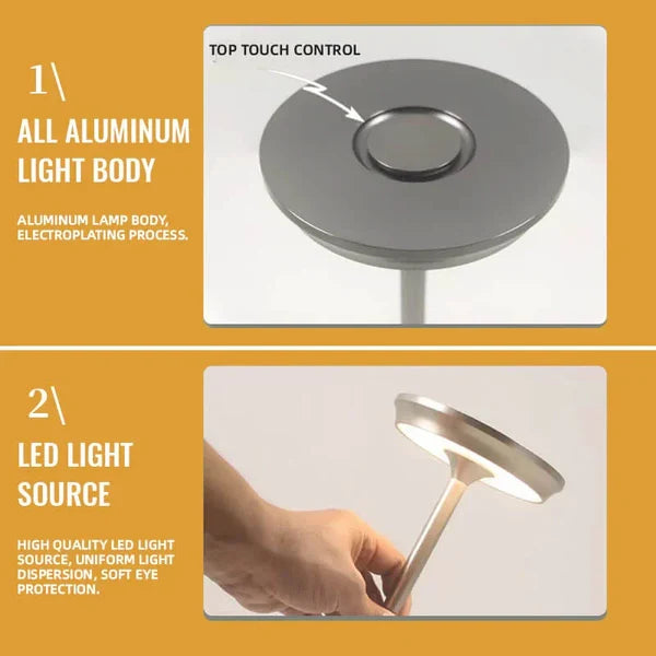 Dimmable Rechargeable Table Lamp Waterproof Metal Touch Control Wireless LED Ambient Lighting Mood Lamp | Sansoti