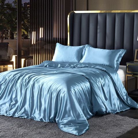 Satin Duvet Cover Set, 4-Piece, with Fitted Sheet and Pillowcases, Silk Shine, Luxury Bedding, Bedroom | Sansoti