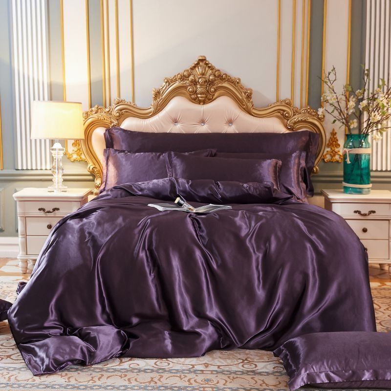 Satin Duvet Cover Set, 4-Piece, with Fitted Sheet and Pillowcases, Silk Shine, Luxury Bedding, Bedroom | Sansoti