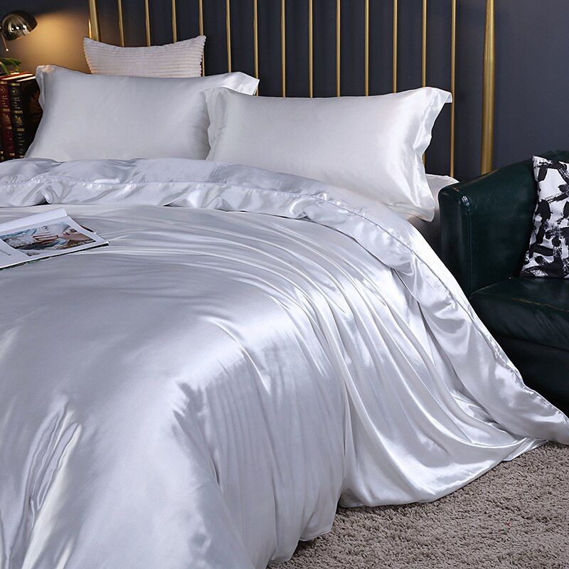 Satin Duvet Cover Set, 4-Piece, with Fitted Sheet and Pillowcases, Silk Shine, Luxury Bedding, Bedroom | Sansoti