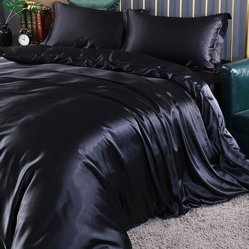 Satin Duvet Cover Set, 4-Piece, with Fitted Sheet and Pillowcases, Silk Shine, Luxury Bedding, Bedroom | Sansoti