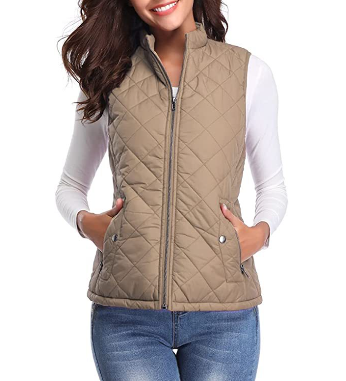 Quilted Women's Gilet with Zip Closure for Transitional Seasons Lightweight Warm Casual Sleeveless Vest | Sansoti