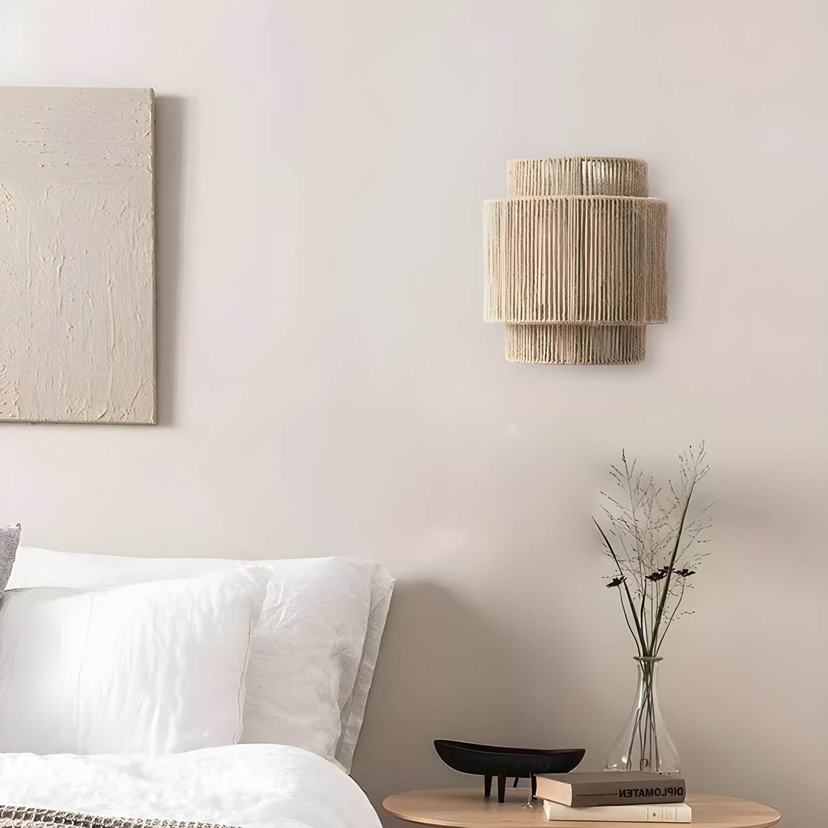 Applique murale en corde tressée en matériau naturel, lumière douce et chaleureuse, style moderne et rustique, pour salon et chambre à coucher | Sansoti