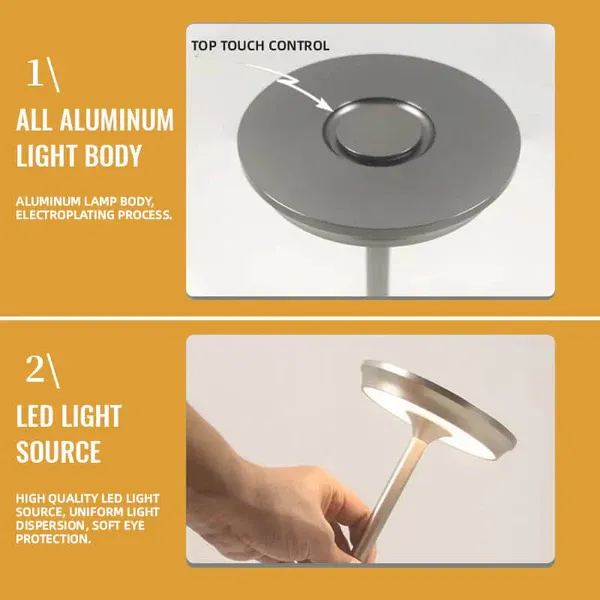 Dimmable Rechargeable Table Lamp Waterproof Metal Touch Control Wireless LED Ambient Lighting Mood Lamp | Sansoti