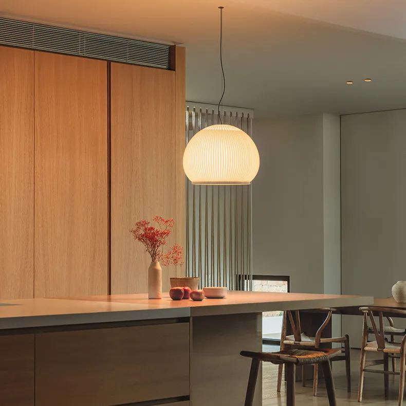 Japandi Hanglamp 3D Lycra 45 cm Beige Eettafel Woonkamer Dimbare LED Hanglamp Scandinavische Verlichting Interieur | Sansoti