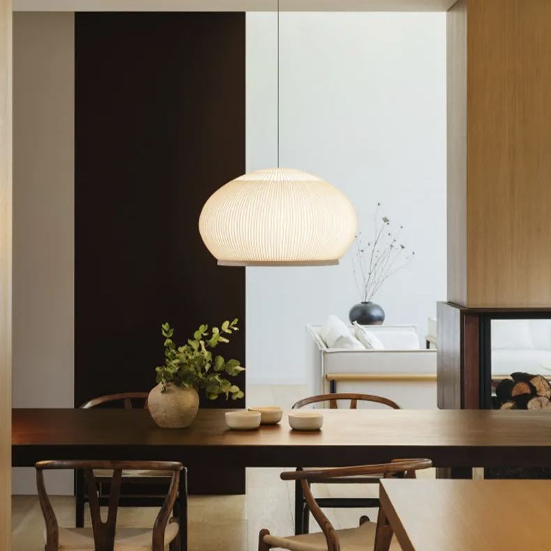 Japandi Hanglamp 3D Lycra 45 cm Beige Eettafel Woonkamer Dimbare LED Hanglamp Scandinavische Verlichting Interieur | Sansoti