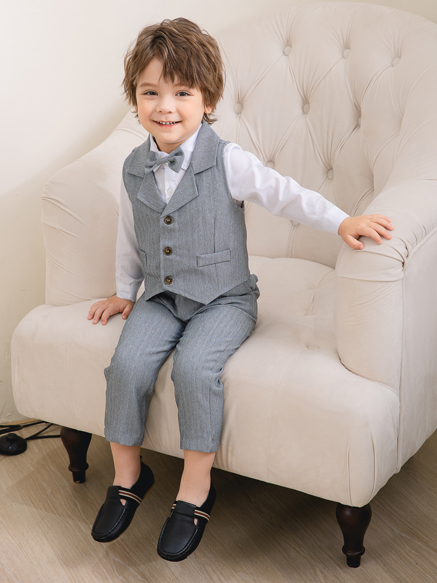 Jongenspak 3-Delig Blauw Hemd met Vest en Pantalon Formele Kleding voor Kinderen | Sansoti