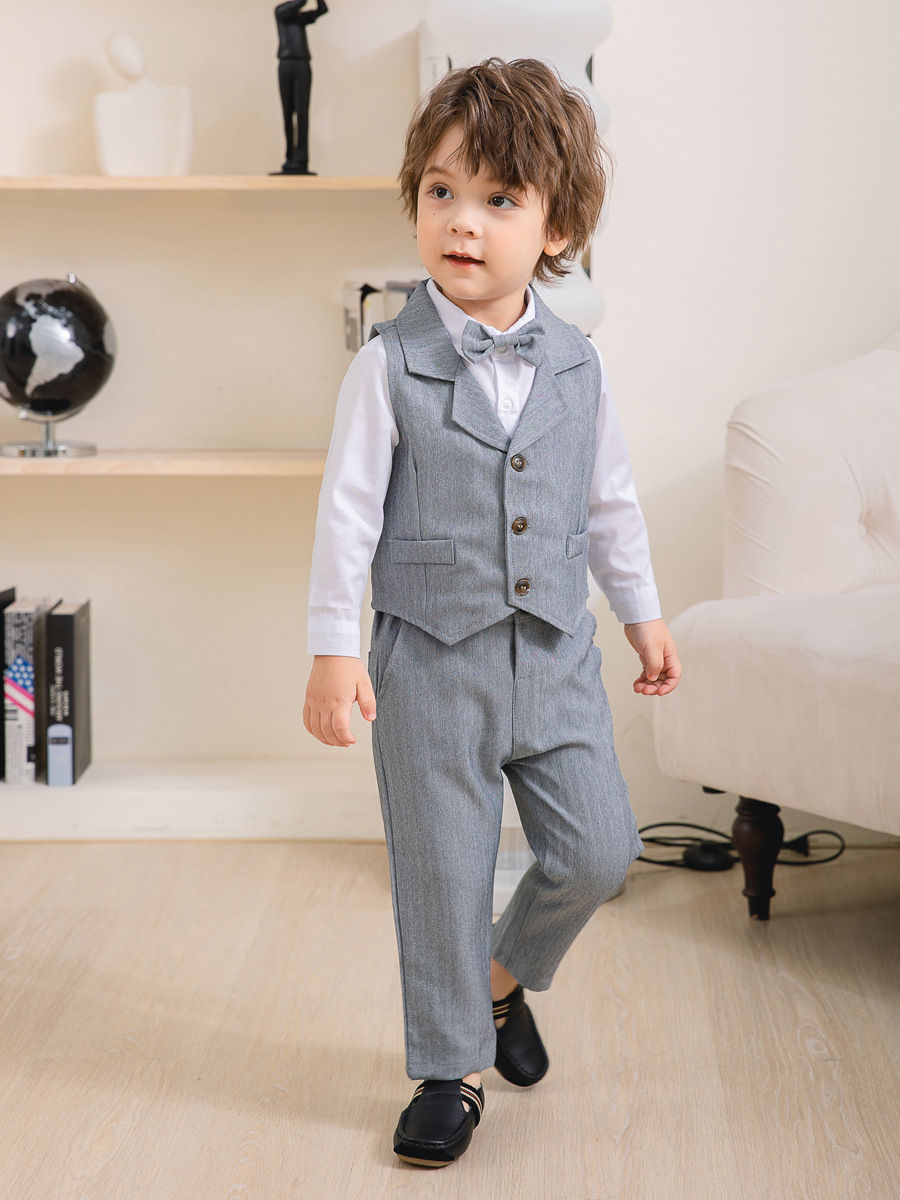 Jongenspak 3-Delig Blauw Hemd met Vest en Pantalon Formele Kleding voor Kinderen | Sansoti