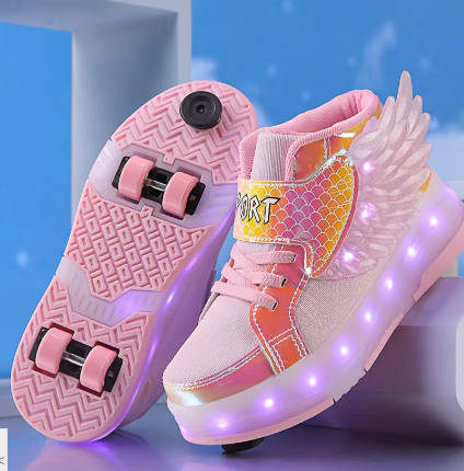 Lichtgevende Rolschaats Sneakers met Vleugels – USB Oplaadbaar voor Meisjes en Tieners | Sansoti