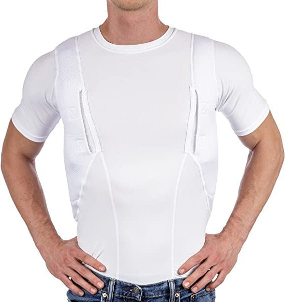 T-shirt tactique avec holsters dissimulés, noir et blanc, élastique, respirant et confortable, pour gauchers et droitiers | Sansoti