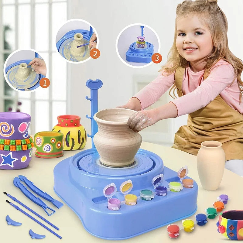 Creatief Boetseer Draaischijf Set voor Kinderen | Elektrisch Pottenbakkersgereedschap | Klei Activiteiten Kit | Educatief Speelgoed | Motoriek Ontwikkeling | Knutselset | Sansoti