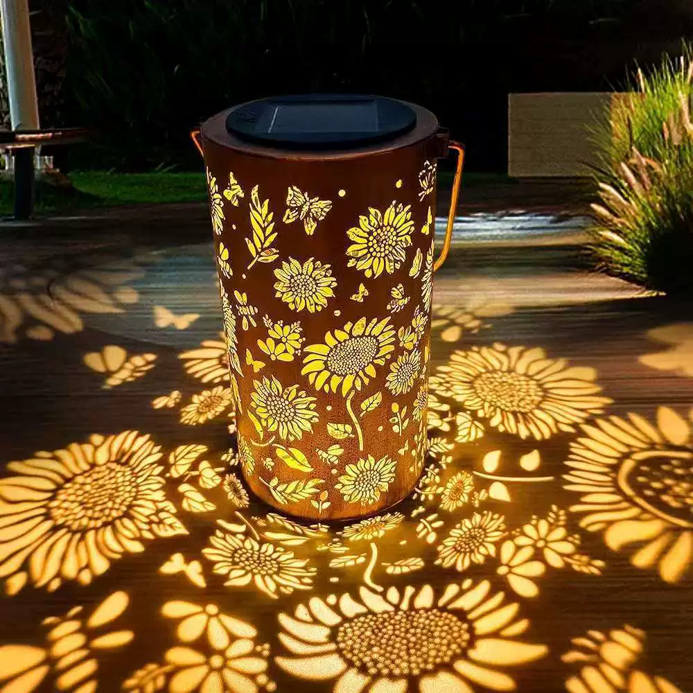 Decoratieve Tuinlantaarn op Zonne-energie met Bloemenpatroon voor Terras en Tuin | Warm & Gekleurd Licht | Sfeerverlichting voor Tuinpad en Balkon | Sansoti