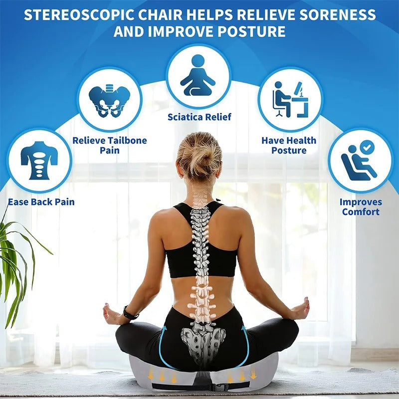Coussin d’assise ergonomique en mousse à mémoire de forme pour soulager les ischions, soutenir le dos et améliorer le confort au bureau, en voiture et sur une chaise | Sansoti