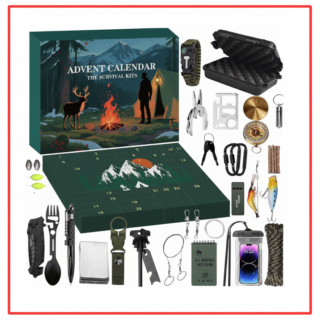 Adventskalender met 24 Outdoortools – Dagelijkse Verrassing voor Kamperen Wandelen Avontuur en Outdoor | Sansoti