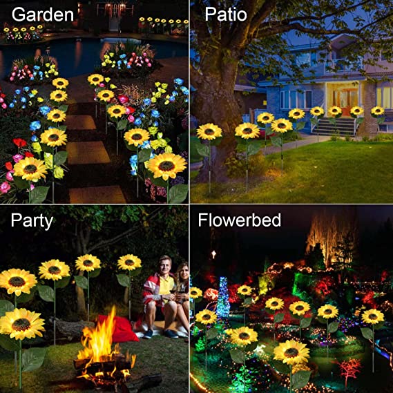 Solar-Gartenbeleuchtung im Sonnenblumen-Design, LED, wasserdicht nach IP65, für Wege, Terrassen, Balkone und Gärten, dekorativ | Sansoti
