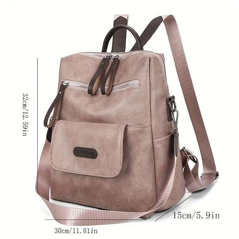 Veganlederen Rugzak Dames Stijlvol Retro Design Dagelijks Gebruik Werk Reizen Schooltas Bruin Zwart Casual | Sansoti