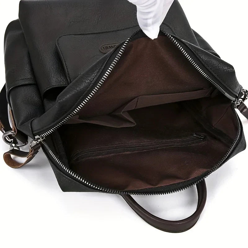 Veganlederen Rugzak Dames Stijlvol Retro Design Dagelijks Gebruik Werk Reizen Schooltas Bruin Zwart Casual | Sansoti