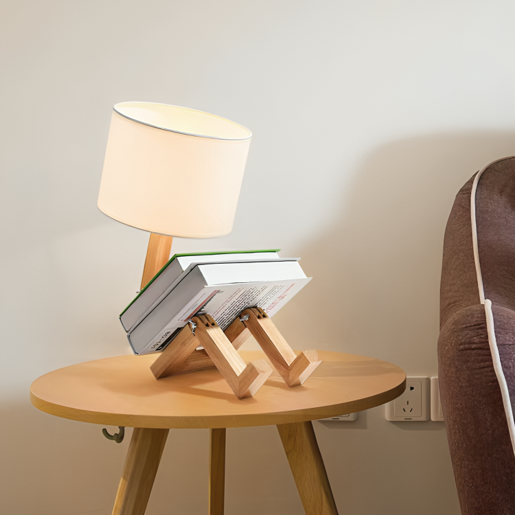 Houten Tafellamp met Opbergplank Wit E27 Verstelbare Leeslamp Scandinavisch Design Nachtkastje Bureau | Sansoti