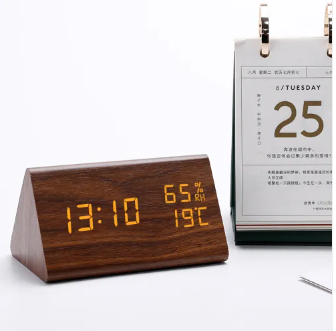 Digitaler Wecker in Holzoptik LED-Display Sprachaktivierung Dimmbar Zeitanzeige Tischuhr Modernes Schlafzimmer | Sansoti
