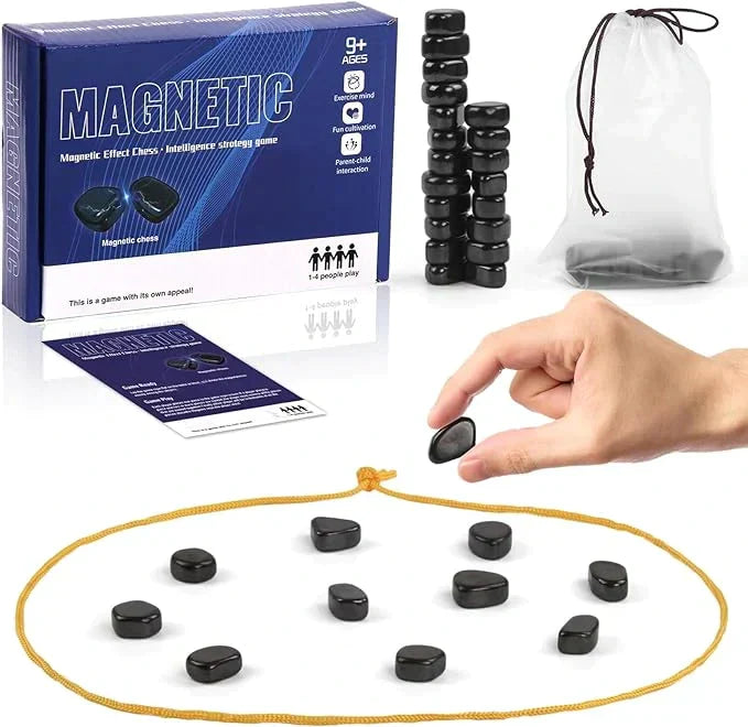 Magnetisch Schaakspel - Reisschaakspel met Magneetsteen - Magnetisch Tafelspel - Magnetische Schaakstukken Spel - Magnetische Bordspellen voor Kinderen en Volwassenen - Strategiespel met Koord - Educatief Coördinatie Concentratiespel | Sansoti