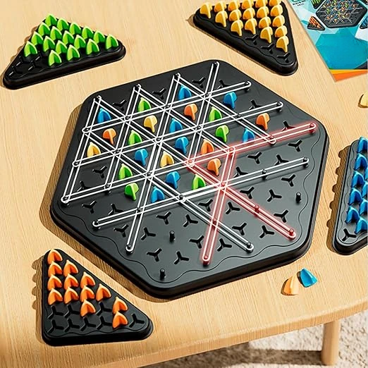 Strategic Triangle Game – Elastic Puzzle with Wooden Pegs for Concentration and Tactical Thinking | Sansoti