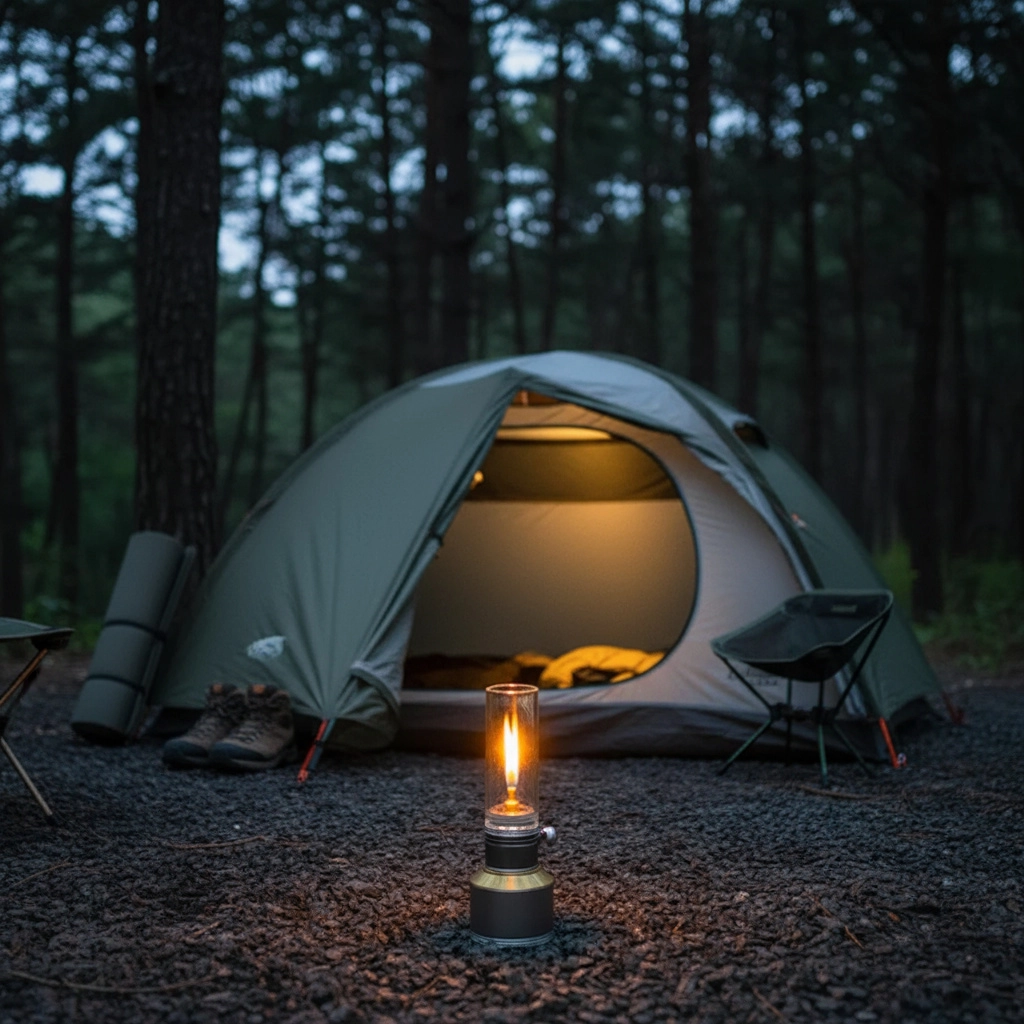 Vintage Campinglamp op Butaan met Verstelbare Vlam – Compact Buitenlicht voor Wandelaars en Avonturiers | Sansoti