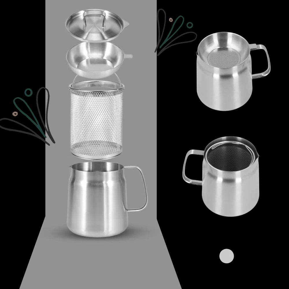 Poêle à frire avec tamis intégré 1,5 L en acier inoxydable, filtre à huile, poignée résistante à la chaleur, friture en cuisine | Sansoti