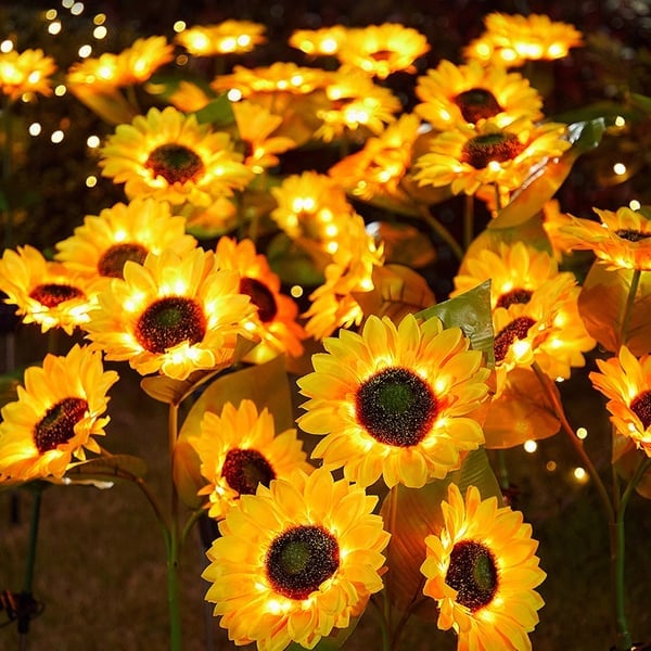 Solar-Gartenbeleuchtung im Sonnenblumen-Design, LED, wasserdicht nach IP65, für Wege, Terrassen, Balkone und Gärten, dekorativ | Sansoti