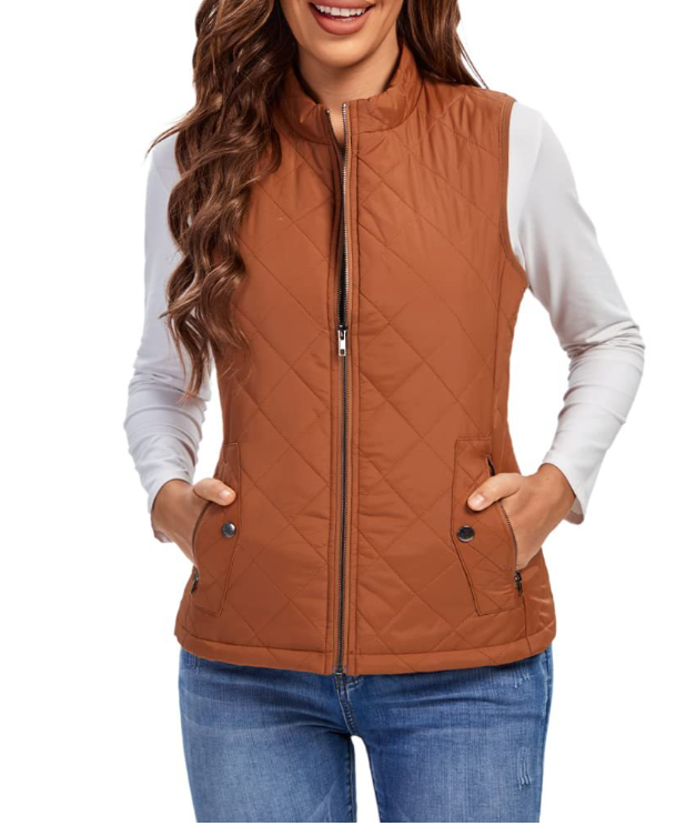 Quilted Women's Gilet with Zip Closure for Transitional Seasons Lightweight Warm Casual Sleeveless Vest | Sansoti