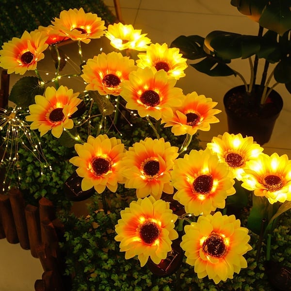 Solar-Gartenbeleuchtung im Sonnenblumen-Design, LED, wasserdicht nach IP65, für Wege, Terrassen, Balkone und Gärten, dekorativ | Sansoti