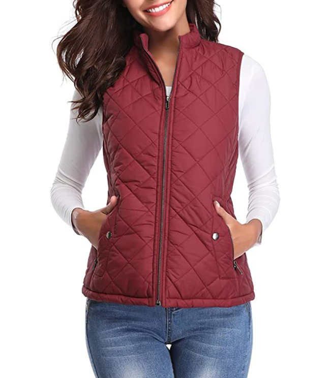 Quilted Women's Gilet with Zip Closure for Transitional Seasons Lightweight Warm Casual Sleeveless Vest | Sansoti