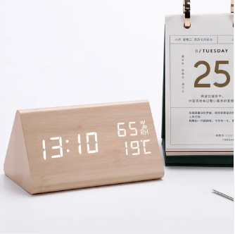 Digitaler Wecker in Holzoptik LED-Display Sprachaktivierung Dimmbar Zeitanzeige Tischuhr Modernes Schlafzimmer | Sansoti