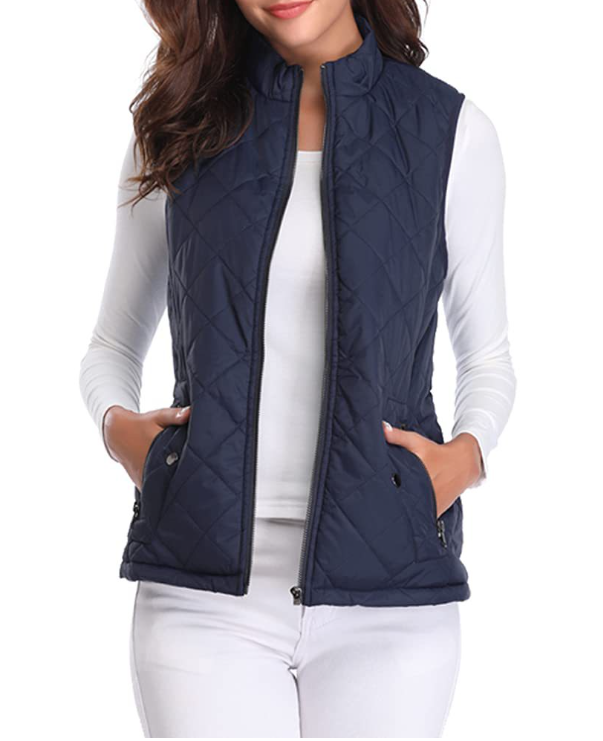Quilted Women's Gilet with Zip Closure for Transitional Seasons Lightweight Warm Casual Sleeveless Vest | Sansoti