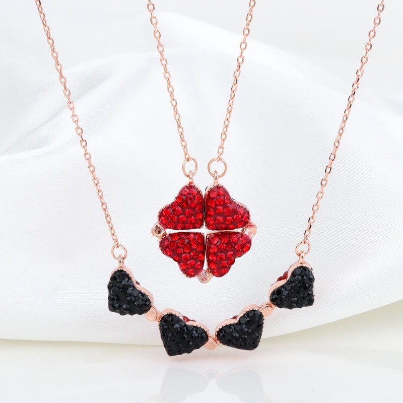 Wendbare silberne Herzkette, doppelseitiger magnetischer Blumenanhänger, elegantes Schmuckgeschenk für Frauen | Sansoti