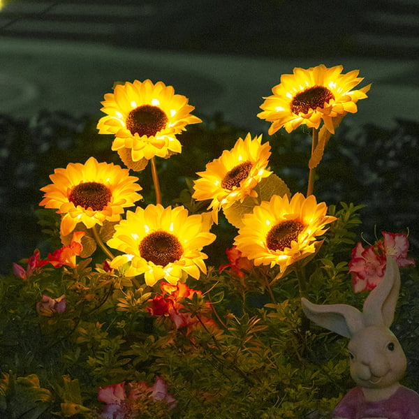 Solar-Gartenbeleuchtung im Sonnenblumen-Design, LED, wasserdicht nach IP65, für Wege, Terrassen, Balkone und Gärten, dekorativ | Sansoti