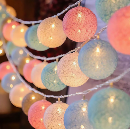 Lichtslinger met Geweven Bolletjes Warm LED Sfeerlicht voor Slaapkamer Woonkamer 20-200 Lichtpunten | Sansoti