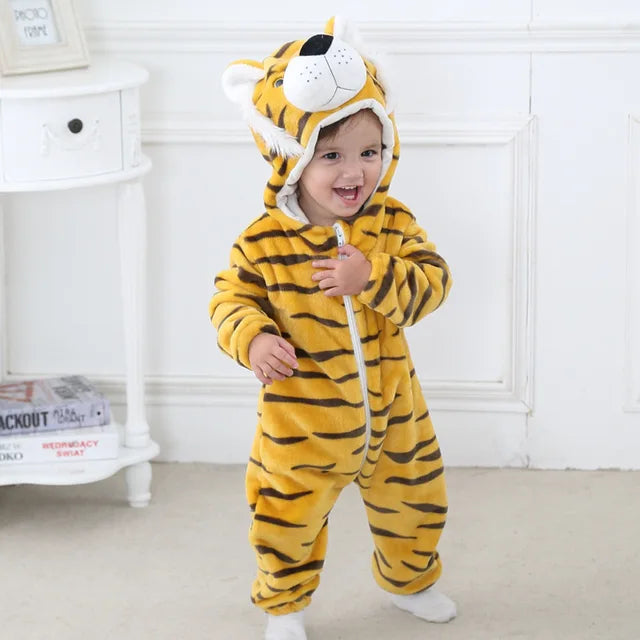 Baby Onesie Dierenpakje Panda Dinosaurus Tijger Muis – Zachte Fleece Jumpsuit Babykleding Romper 0-4 Jaar | Sansoti