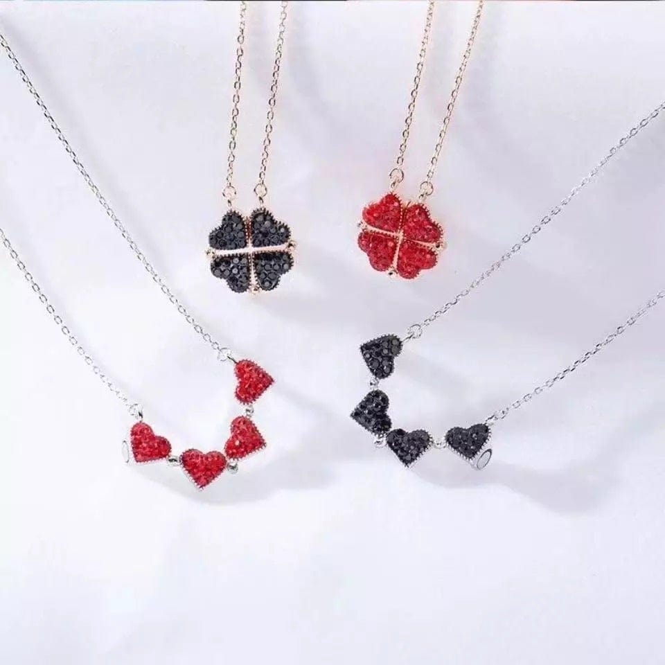 Wendbare silberne Herzkette, doppelseitiger magnetischer Blumenanhänger, elegantes Schmuckgeschenk für Frauen | Sansoti