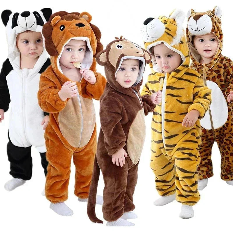 Baby Onesie Dierenpakje Panda Dinosaurus Tijger Muis – Zachte Fleece Jumpsuit Babykleding Romper 0-4 Jaar | Sansoti